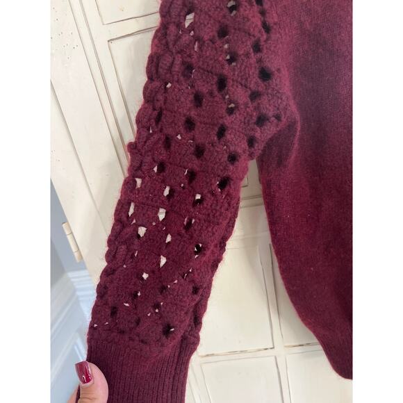 Magaschoni size medium maroon cashmere blend sweater crocheted sleeves - Picture 2 of 3